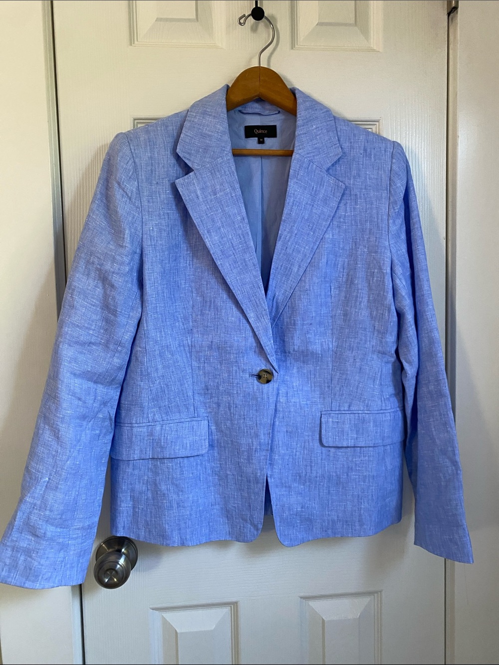 Quince Light Blue Linen-Blend Single-Button Blazer - Picture 2 of 6